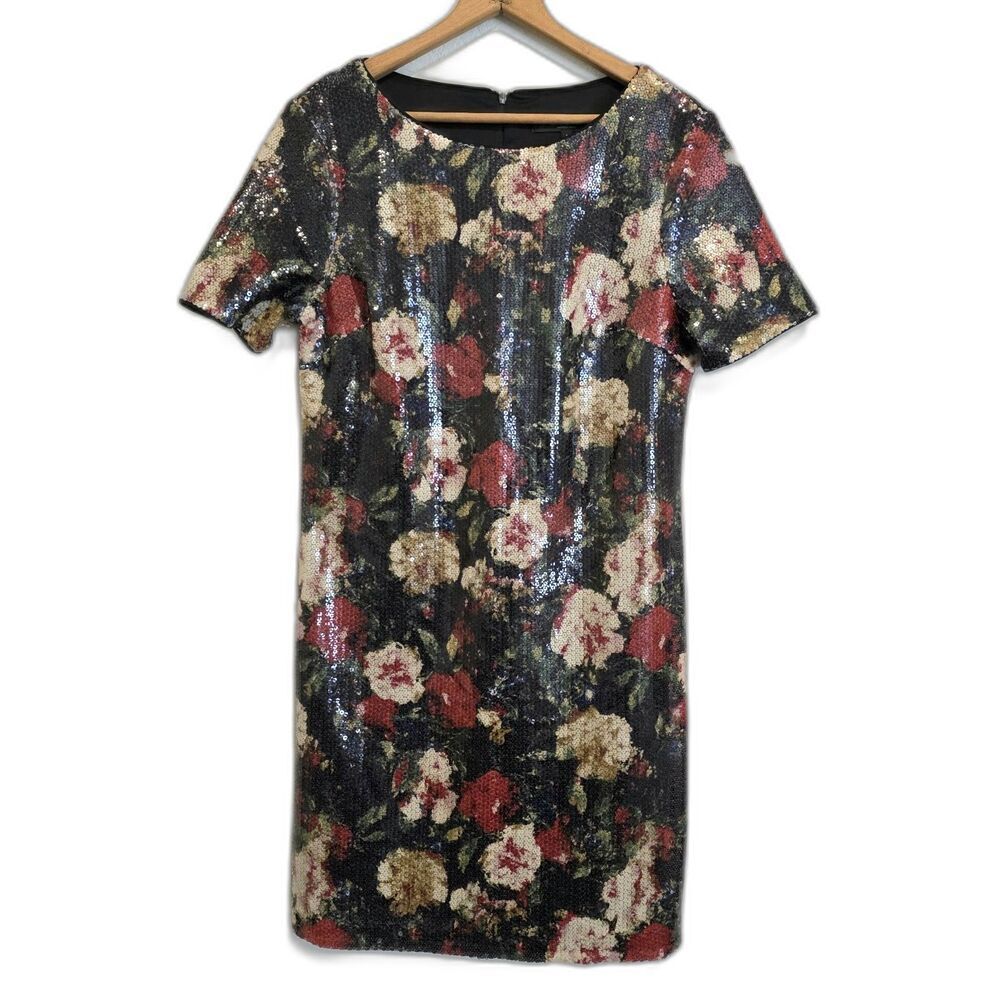 Marc New York Sequined Floral Dress Short Sleeve By Andrew Marc Cocktail Size 4